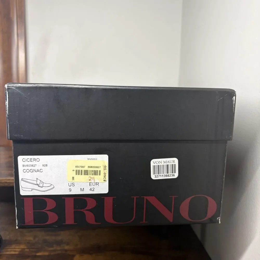 Size 9 Mens - Bruno Magli Cicero Cognac Leather Penny Loafers Italy With Box